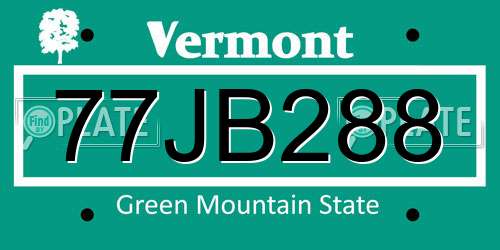 77JB288 Vermont License Plate