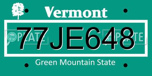 77JE648 Vermont License Plate