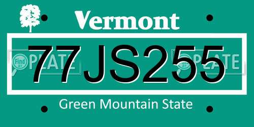 77JS255 Vermont License Plate