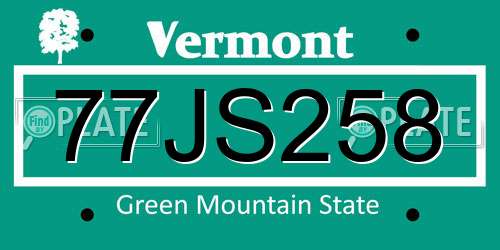 77JS258 Vermont License Plate