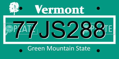 77JS288 Vermont License Plate