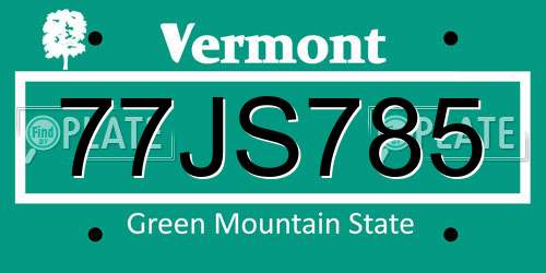 77JS785 Vermont License Plate
