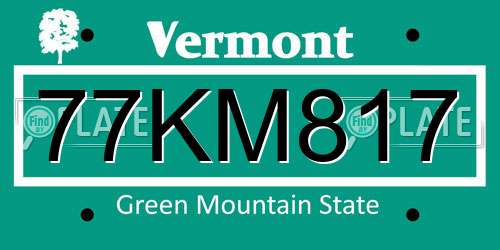 77KM817 Vermont License Plate