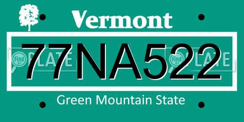 77NA522 Vermont License Plate