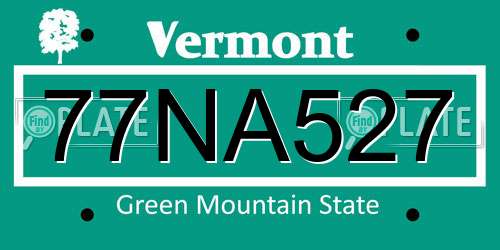 77NA527 Vermont License Plate