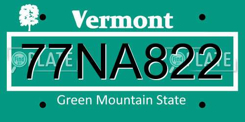 77NA822 Vermont License Plate