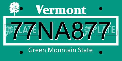 77NA877 Vermont License Plate