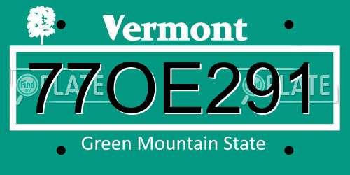 77OE291 Vermont License Plate