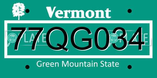 77QG034 Vermont License Plate