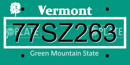 77SZ263 Vermont License Plate
