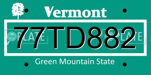 77TD882 Vermont License Plate