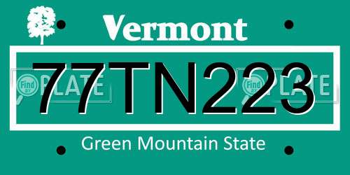77TN223 Vermont License Plate