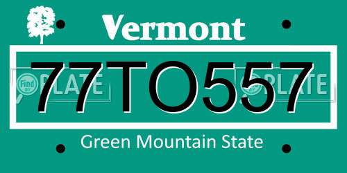 77TO557 Vermont License Plate