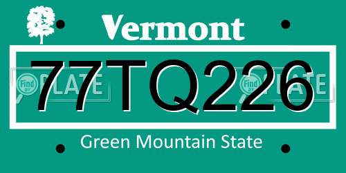 77TQ226 Vermont License Plate