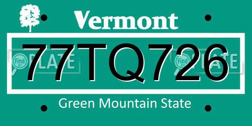 77TQ726 Vermont License Plate