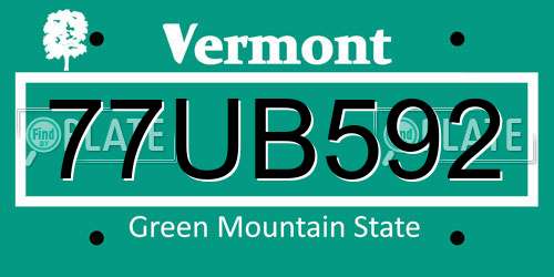 77UB592 Vermont License Plate
