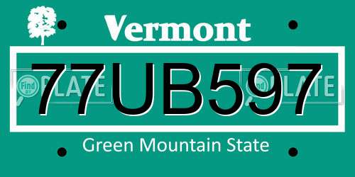 77UB597 Vermont License Plate