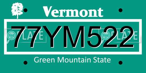 77YM522 Vermont License Plate
