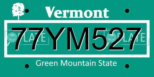 77YM527 Vermont License Plate