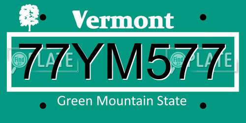 77YM577 Vermont License Plate