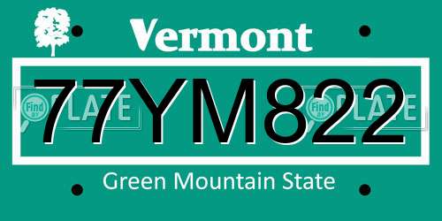 77YM822 Vermont License Plate
