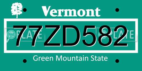 77ZD582 Vermont License Plate