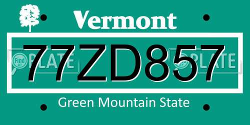 77ZD857 Vermont License Plate