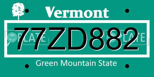 77ZD882 Vermont License Plate