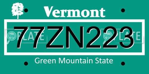 77ZN223 Vermont License Plate