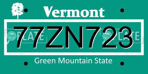 77ZN723 Vermont License Plate