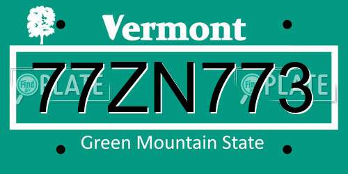 77ZN773 Vermont License Plate