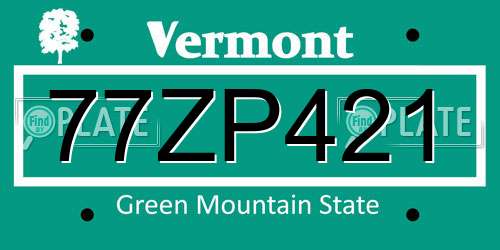 77ZP421 Vermont License Plate