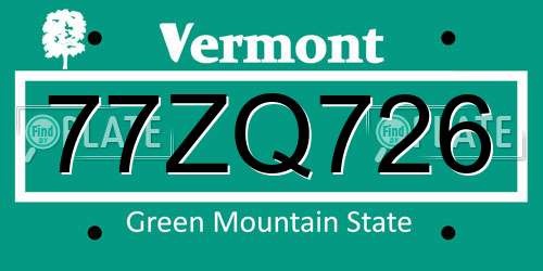 77ZQ726 Vermont License Plate
