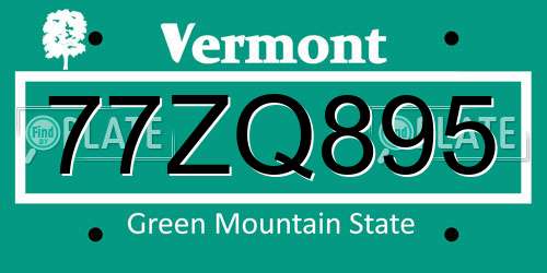 77ZQ895 Vermont License Plate