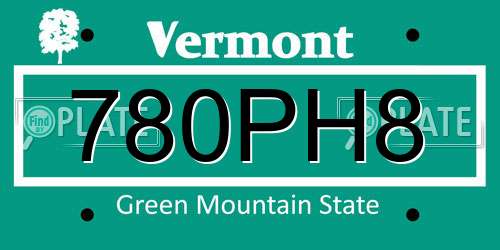 780PH8 Vermont License Plate