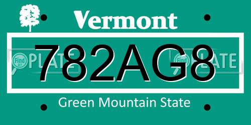782AG8 Vermont License Plate