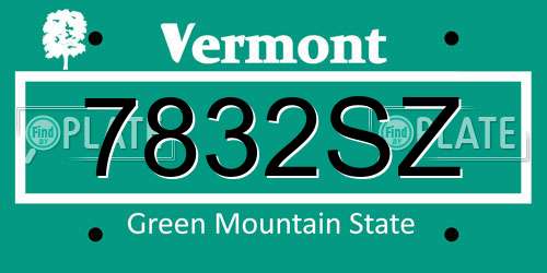 7832SZ Vermont License Plate