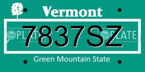 7837SZ Vermont License Plate