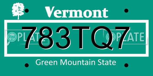 783TQ7 Vermont License Plate