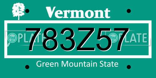 783Z57 Vermont License Plate