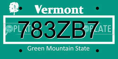 783ZB7 Vermont License Plate