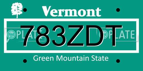 783ZDT Vermont License Plate