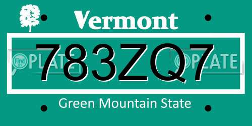 783ZQ7 Vermont License Plate