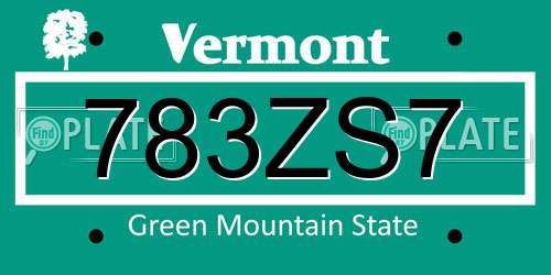 783ZS7 Vermont License Plate