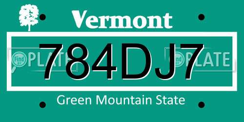 784DJ7 Vermont License Plate
