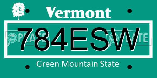 784ESW Vermont License Plate