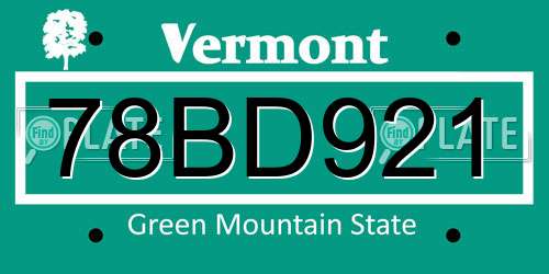 78BD921 Vermont License Plate