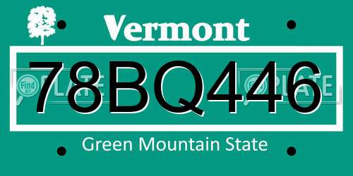 78BQ446 Vermont License Plate