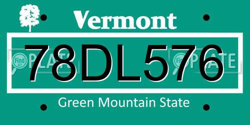 78DL576 Vermont License Plate
