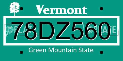 78DZ560 Vermont License Plate